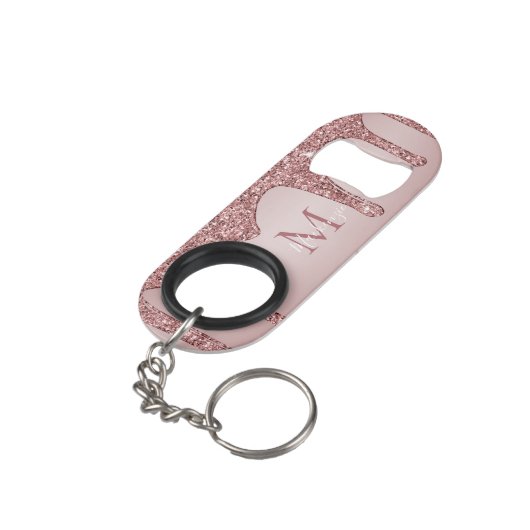 Luxe Roos Gold Sparkle Glitter Drift Monogram Mini Flessenopener (Achterkant Gekanteld)