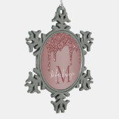 Luxe Roos Gold Sparkle Glitter Drift Monogram Tin Sneeuwvlok Ornament (Links)