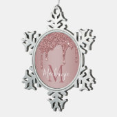 Luxe Roos Gold Sparkle Glitter Drift Monogram Tin Sneeuwvlok Ornament (Rechts)