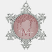 Luxe Roos Gold Sparkle Glitter Drift Monogram Tin Sneeuwvlok Ornament (Voorkant)