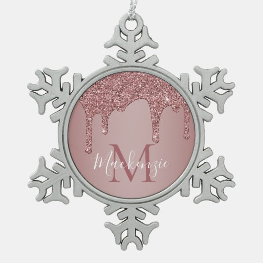 Luxe Roos Gold Sparkle Glitter Drift Monogram Tin Sneeuwvlok Ornament (Voorkant)