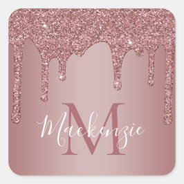 Luxe Roos Gold Sparkle Glitter Drift Monogram Vierkante Sticker