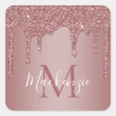 Luxe Roos Gold Sparkle Glitter Drift Monogram Vierkante Sticker (Voorkant)
