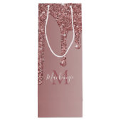 Luxe Roos Gold Sparkle Glitter Drift Monogram Wijn Cadeautas (Achterkant)
