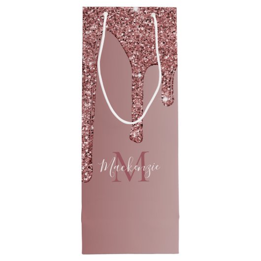 Luxe Roos Gold Sparkle Glitter Drift Monogram Wijn Cadeautas (Achterkant)