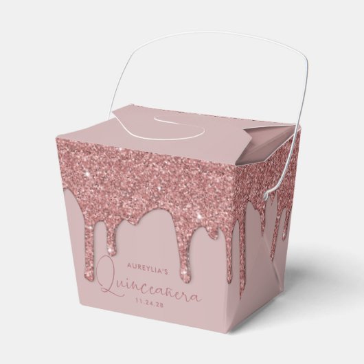 Luxe Roos Gold Sparkle Glitter Drift Quinceanera Bedankdoosjes (Voorkant Zijde)