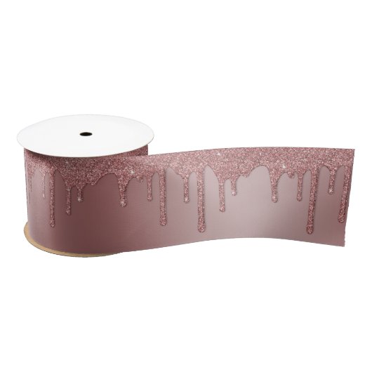 Luxe Roos Gold Sparkle Glitter Drips Satijnen Ribb Satijnen Lint (Spoel)