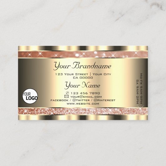 Luxe Roos Gold Sparkle Glitter en Logo Golden Visitekaartje (Achterkant)