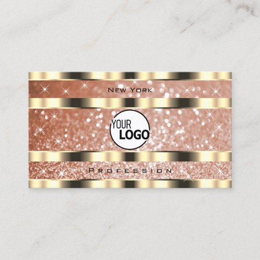 Luxe Roos Gold Sparkle Glitter en Logo Golden Visitekaartje (Voorkant)