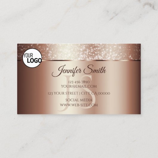 Luxe Roos Gold Sparkle Glitter Initialen Logo Visitekaartje (Achterkant)
