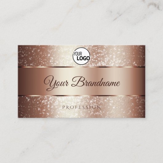Luxe Roos Gold Sparkle Glitter Initialen Logo Visitekaartje (Voorkant)
