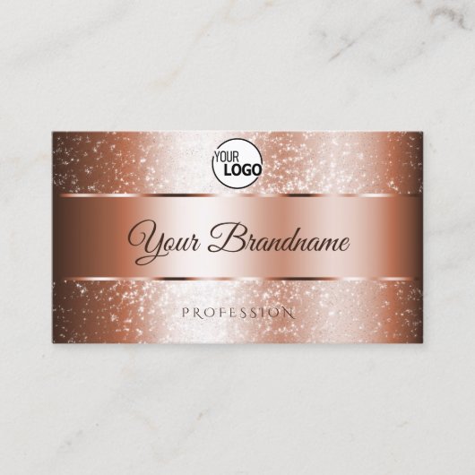 Luxe Roos Gold Sparkly Glitter Initialen en Logo Visitekaartje (Voorkant)