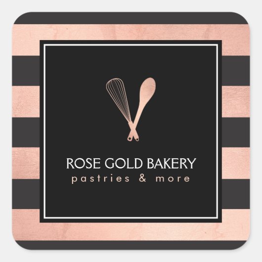Luxe Roos Gold Whisk Spoon Logo Bakery II Vierkante Sticker (Voorkant)