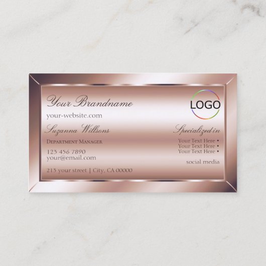 Luxe Roos Golden Chic met monogram en Logo Visitekaartje (Achterkant)