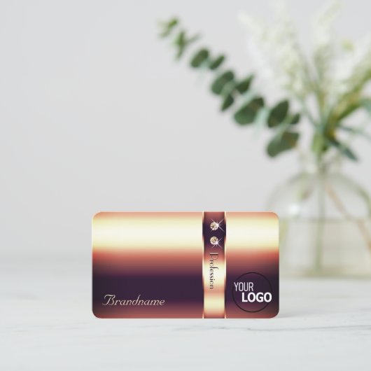 Luxe Roos Golden  Decor Diamanten en Logo Visitekaartje (Staand voorkant)