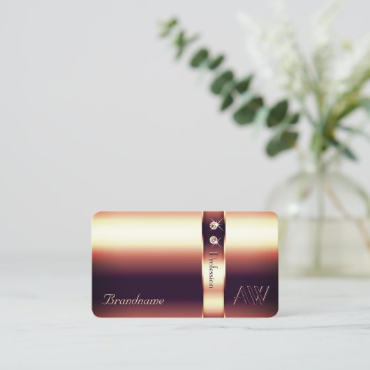 Luxe Roos Golden  Decor Diamonds Monogram Visitekaartje (Staand voorkant)