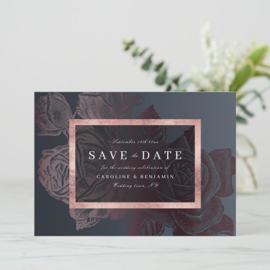 Luxe roos goud  botanisch met uitzondering van de  save the date (Staand voorkant)
