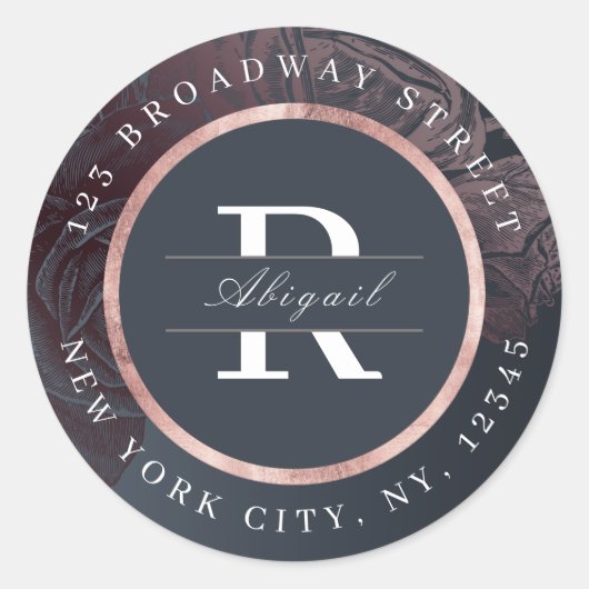 Luxe roos goud botanisch retouradres ronde sticker (Voorkant)