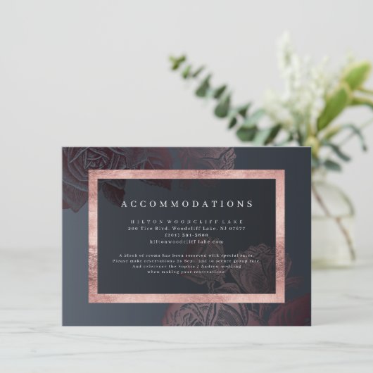 Luxe roos goud  botanische accommodatie informatiekaartje (Staand voorkant)