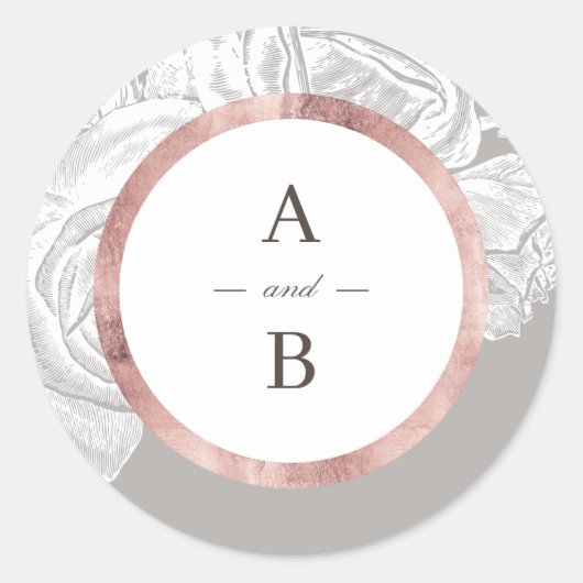 Luxe roos goud  botanische bruiloft monogram ronde sticker (Voorkant)