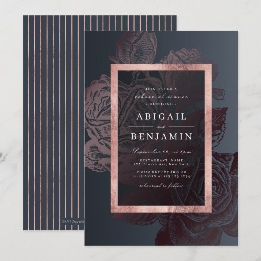 Luxe roos goud  botanische repetitie diner kaart (Voorkant / Achterkant)