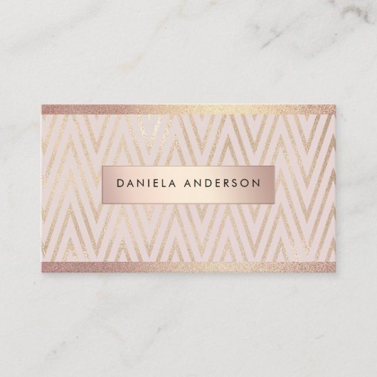 Luxe Roos Goud Geometrische Achtergrond Chic Visitekaartje (Voorkant)