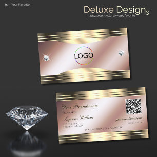 Luxe Roos Goud Glanzende Diamanten Logo QR Code Visitekaartje