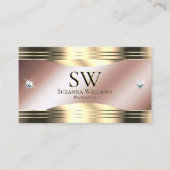 Luxe Roos Goud Glanzende Diamanten Monogram Foto Visitekaartje (Voorkant)