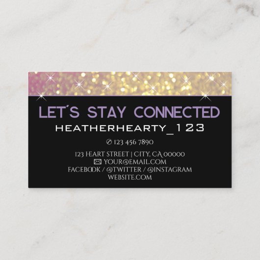 Luxe Roos Goud Lila Lavendel Glitter Glamour Visitekaartje (Achterkant)