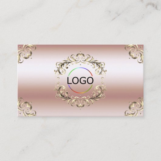 Luxe Roos Goud Logo Foto en QR-code Visitekaartje (Voorkant)