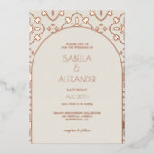 Luxe Roos Goud Mediterraan Tegel Boog Huwelijk Folie Uitnodiging (Voorkant)