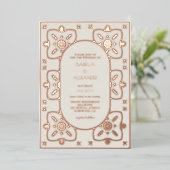 Luxe Roos Goud Mediterraan Tegel bruiloft Folie Uitnodiging (Staand Voorkant)