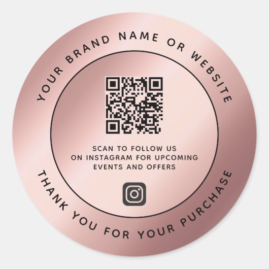 Luxe Roos Goud Metallic Dank u QR Code Ronde Sticker (Voorkant)
