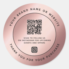 Luxe Roos Goud Metallic Dank u QR Code Ronde Sticker