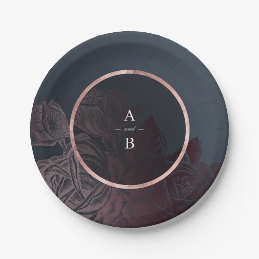 Luxe roos goud moody botanische bruiloft papieren bordje (Voorkant)