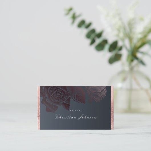 Luxe roos goud moody botanische bruiloft plaatskaartje (Staand voorkant)