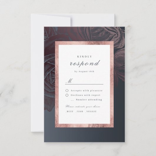Luxe roos goud moody botanische bruiloft RSVP kaartje (Voorkant)