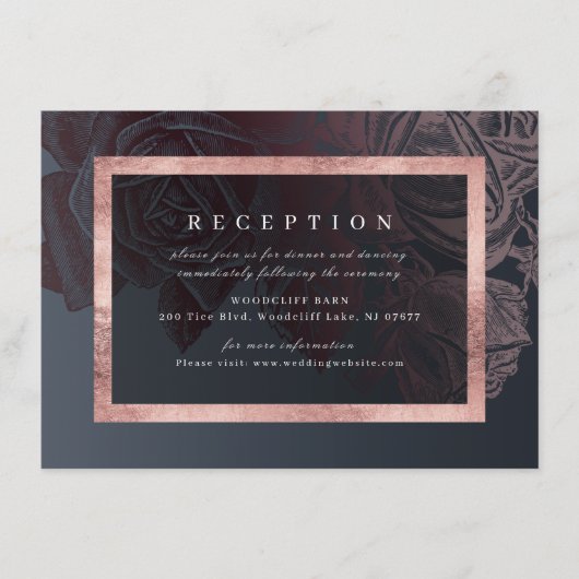 Luxe roos goud roos bruiloft receptie informatiekaartje (Voorkant)