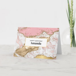Luxe Roos Goud Roze Marmer Design Verjaardag Kaart