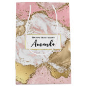 Luxe Roos Goud Roze Marmer Design Verjaardag Medium Cadeauzakje (Voorkant)
