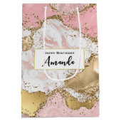 Luxe Roos Goud Roze Marmer Design Verjaardag Medium Cadeauzakje (Achterkant)