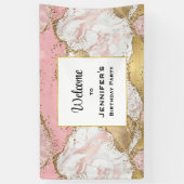 Luxe Roos Goud Roze Marmer Design Verjaardag Spandoek (Verticaal)
