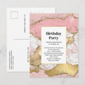 Luxe Roos Goud Roze Marmer Design Verjaardag Uitnodiging Briefkaart (Voorkant / Achterkant)