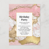Luxe Roos Goud Roze Marmer Design Verjaardag Uitnodiging Briefkaart (Voorkant)
