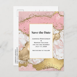 Luxe Roos Goud Roze Marmeren Bruiloft Save the Dat Uitnodiging Briefkaart