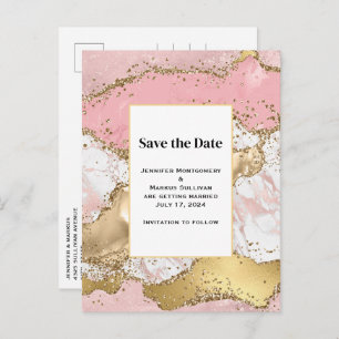 Luxe Roos Goud Roze Marmeren Bruiloft Save the Dat Uitnodiging Briefkaart