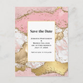 Luxe Roos Goud Roze Marmeren Bruiloft Save the Dat Uitnodiging Briefkaart (Voorkant)