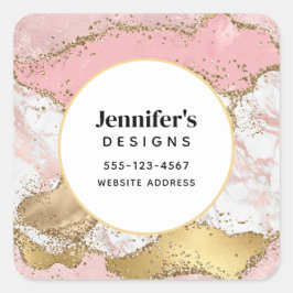 Luxe Roos Goud Roze Marmeren Design Business Vierkante Sticker