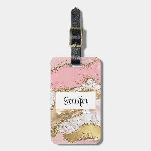Luxe Roos Goud Roze Marmeren Ontwerp Bagagelabel (Voorkant verticaal)