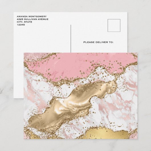 Luxe Roos Goud Roze Marmeren Ontwerp Briefkaart (Voorkant / Achterkant)